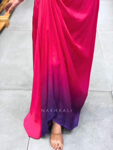 Shivora Magenta Indo-Western Crop Top Set with Mirror Cut Dana Work