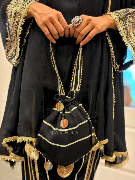 Nisaar Black Indo Western Dhoti Set with Sequin Coin Tassel Work