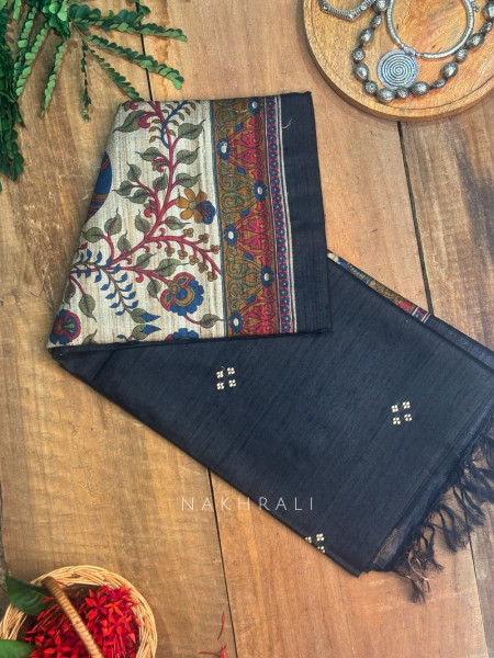 Mrigya Black Tussar Silk Saree