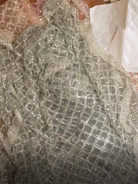 Chandani Moonlight Firozi Net Saree with Running blouse