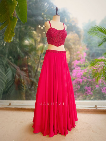Rivara Red Corset Lehenga Set with Cut Dana Work