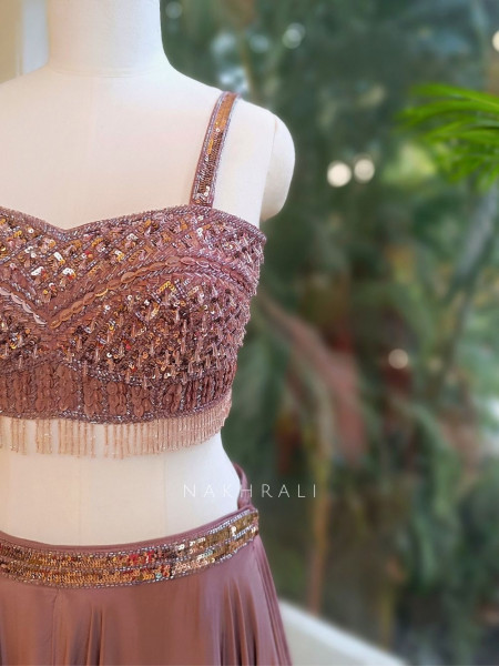 Mocha Glow Nude Brown Embellished Lehenga Set