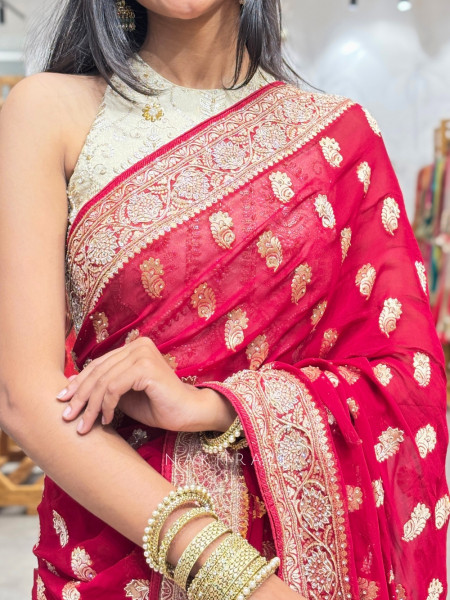 Karuna Red Georgette Saree with Sequin Work