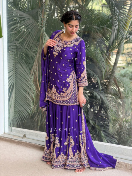 Aarohi Purple Zardozi Kurta Palazzo Set