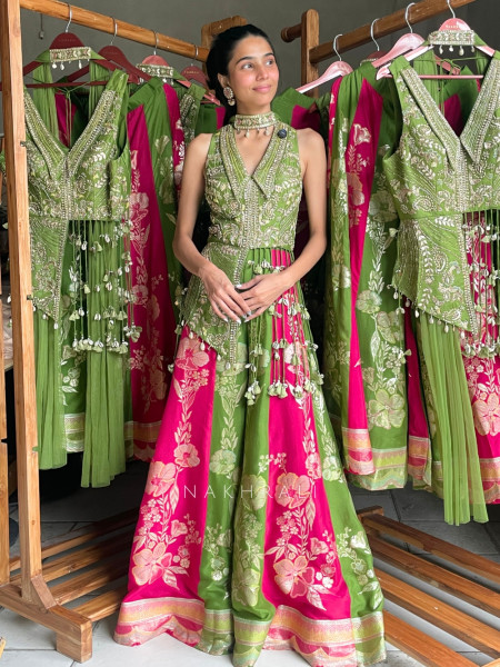 Urban Green Banarasi Silk Brocade Indo-Western Palazzo