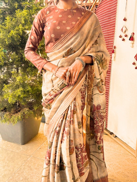Vijay Laxmi Brown Chanderi Saree with Zari work