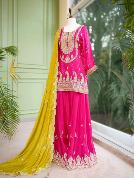 Gulnaar Magenta Suit Set with Gota and Zari Work