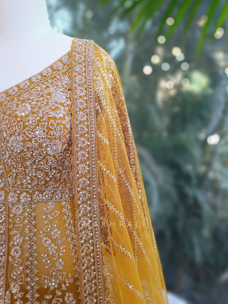 Noorvi Mustard Lehenga with Zari & Mirror Work