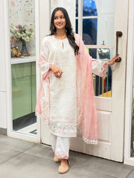 Noorja Three Piece Cutwork Suit Set with Beaded Detailing