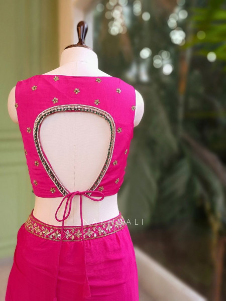 Navira Magenta Indo Western Draped Dress with Zari Cut Dana and Sequin Work