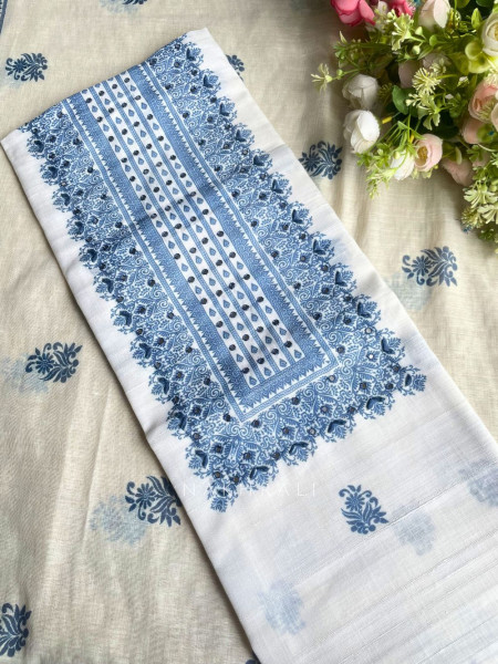 Nerissa White Printed Dress Material