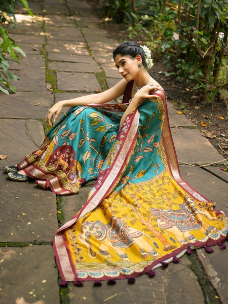 Tanirika Blue Kalamkari Saree