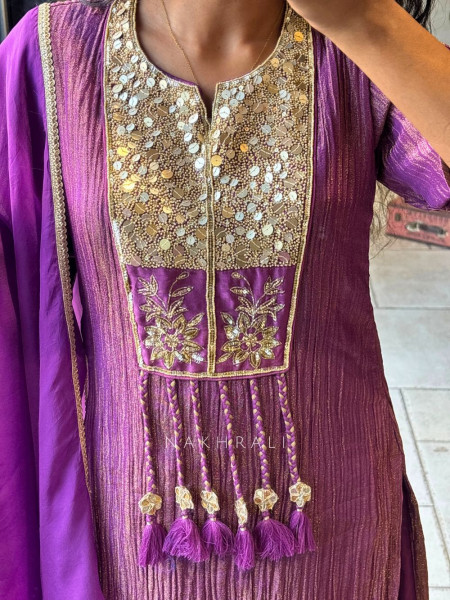 Zivika Purple Suit Set with Embroidered Kurta and Dupatta