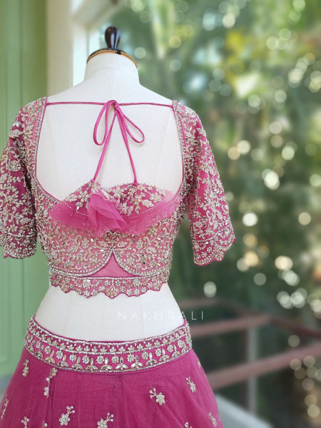 Pankhudi Magenta Lehenga Set with Mirror, Beads and Heavy Embroidery