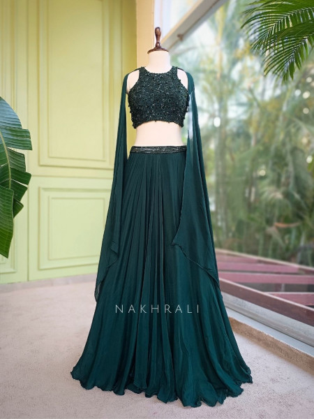 Brivaan Green Lehenga Set with Beads and Sequin Work