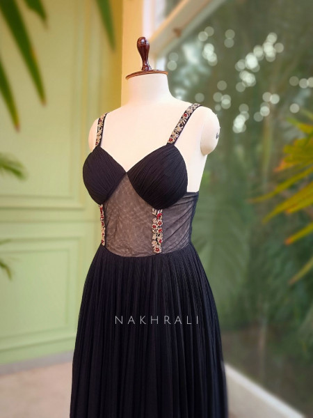 Midnight Grace Black Gown with Sequin Detailing