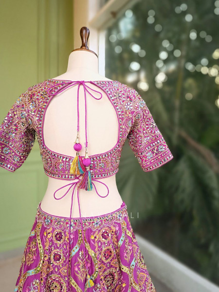 Aster Purple Bridal Lehenga with Mirror & Embroidery Work