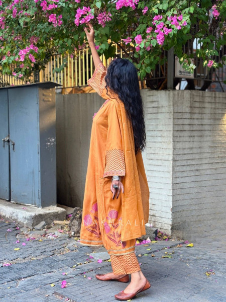 Madhura Rust Cotton Suit Set with Printed Border Detail