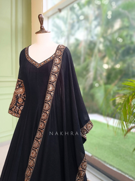 Dastaan Black Chinon Kalidar Anarkali Set