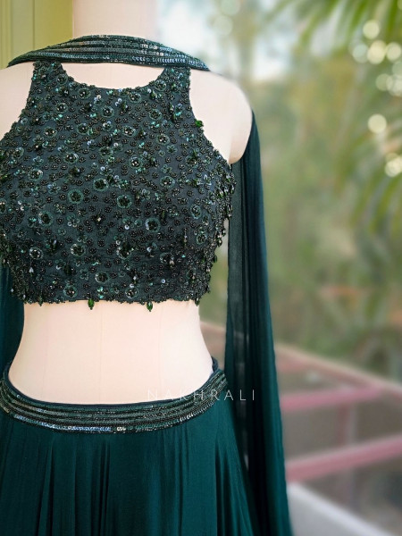 Brivaan Green Lehenga Set with Beads and Sequin Work