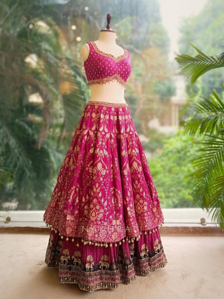 Royal Majesty Magenta Modal Silk Lehenga with Brocade Motifs