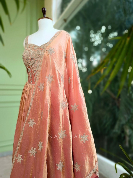 Elysia Peach Anarkali with Zari & Sequin Work