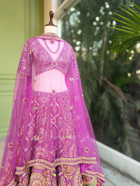 Aster Purple Bridal Lehenga with Mirror & Embroidery Work