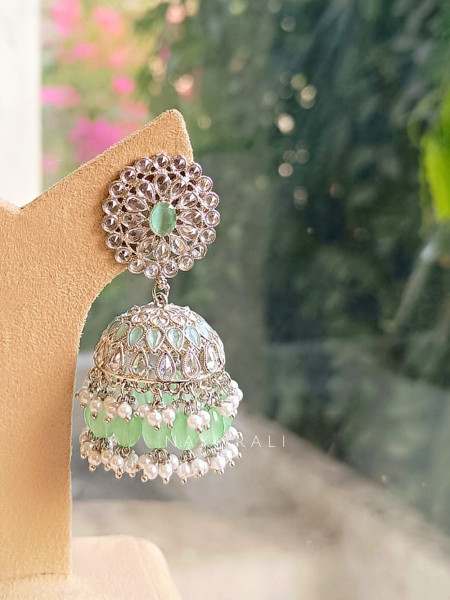 Zafrina Mint Kundan Earring & Tikka Set