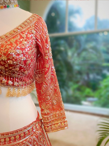 Eternal Shine Orange Zari & Sequin Lehenga