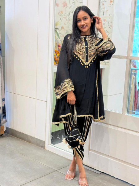 Nisaar Black Indo Western Dhoti Set with Sequin Coin Tassel Work