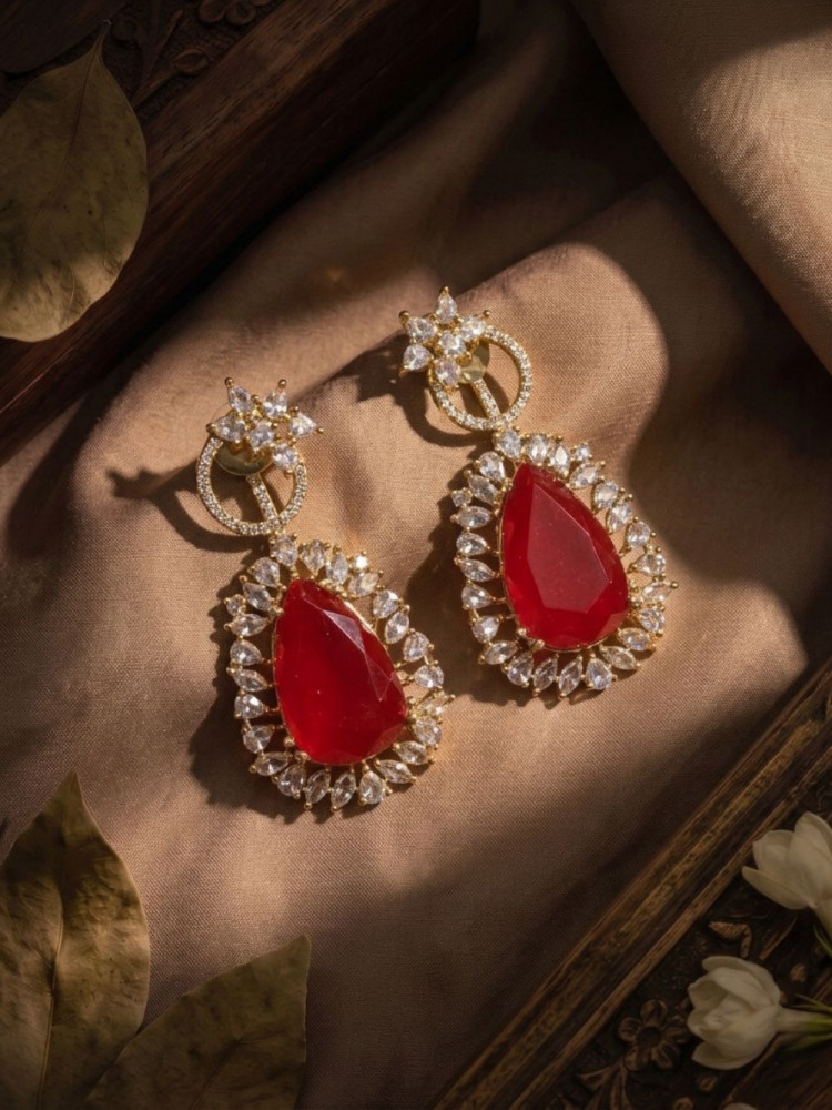 Image of Kritika Red &amp; Gold Statement Drop Earrings