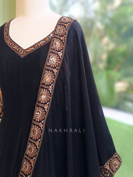 Dastaan Black Chinon Kalidar Anarkali Set