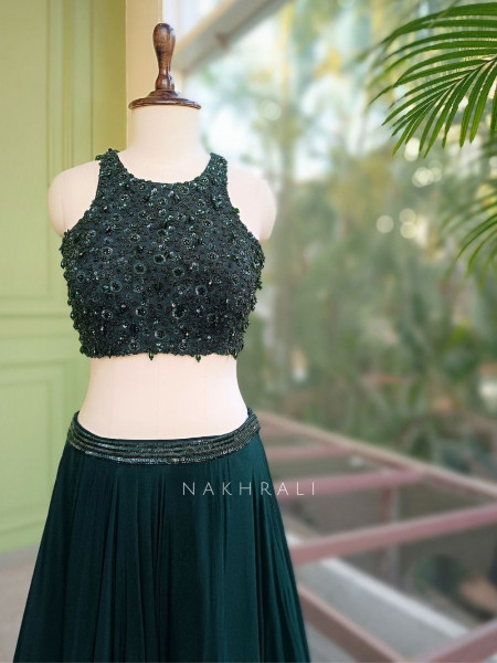 Brivaan Green Lehenga Set with Beads and Sequin Work