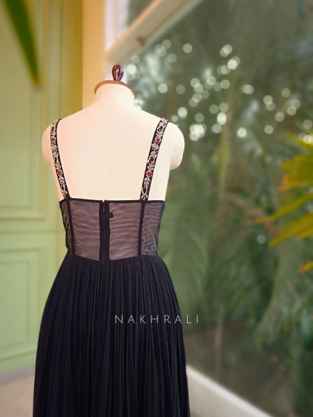 Midnight Grace Black Gown with Sequin Detailing
