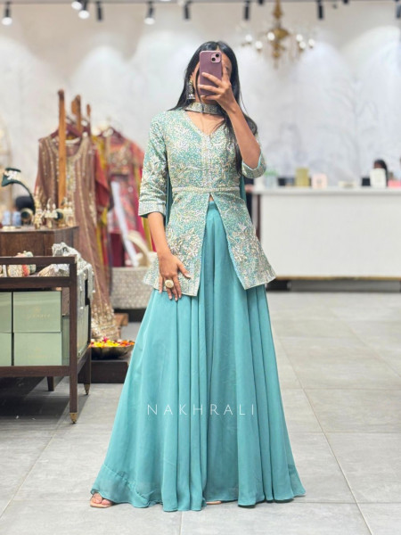 Elira Sea Green Georgette Suit Set with Sequin Embroidery