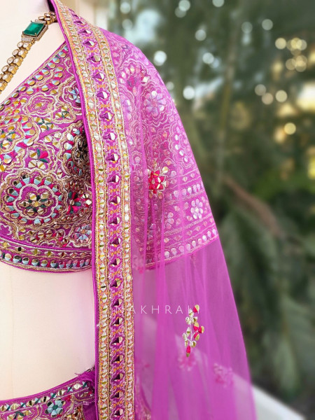 Aster Purple Bridal Lehenga with Mirror & Embroidery Work