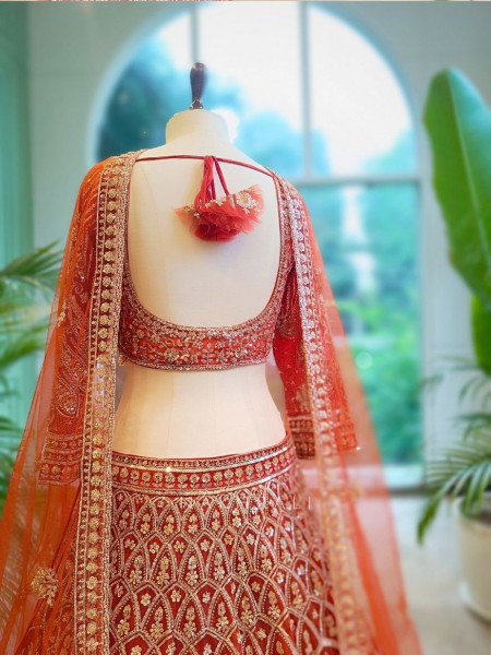 Eternal Shine Orange Zari & Sequin Lehenga