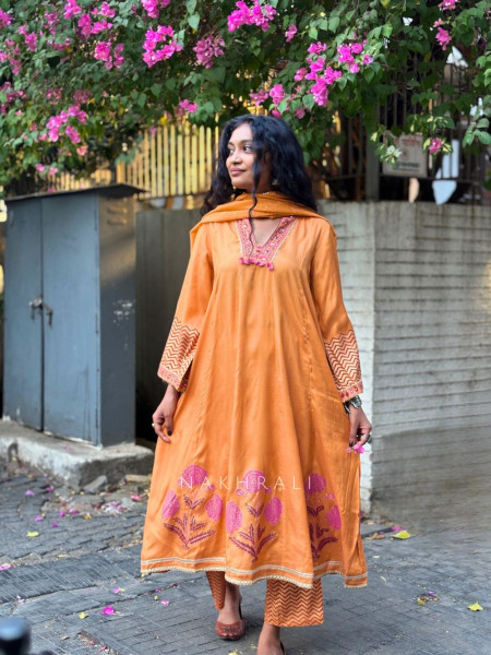 Madhura Rust Cotton Suit Set with Printed Border Detail
