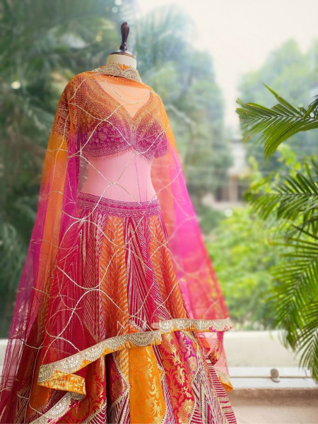 Aabhaar Magenta Lehenga with Zari and Sequin Work