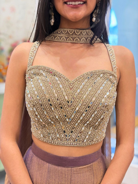 Aura Brown Indo Western Palazzo Set with Mirror Embroidery