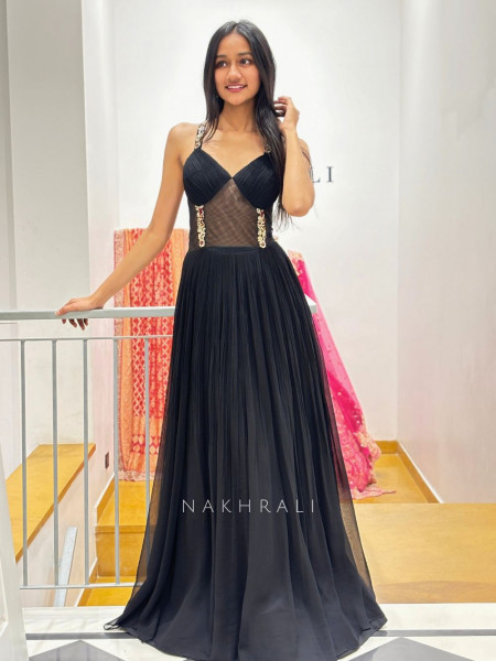 Midnight Grace Black Gown with Sequin Detailing