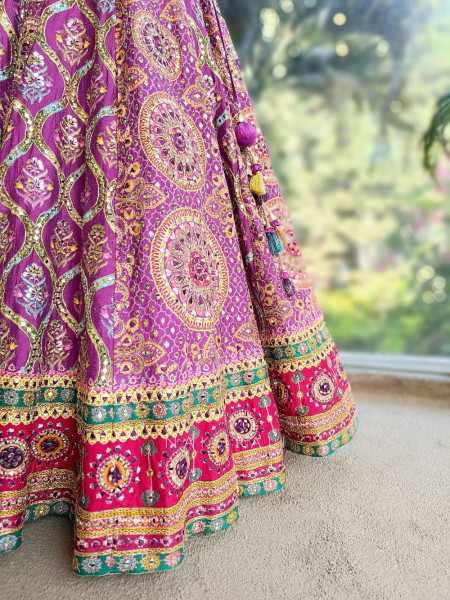 Aster Purple Bridal Lehenga with Mirror & Embroidery Work