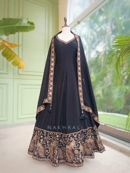 Dastaan Black Chinon Kalidar Anarkali Set
