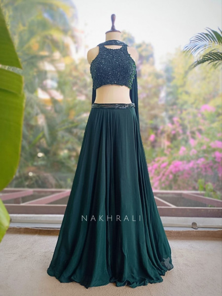 Brivaan Green Lehenga Set with Beads and Sequin Work