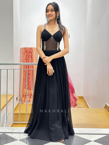 Midnight Grace Black Gown with Sequin Detailing