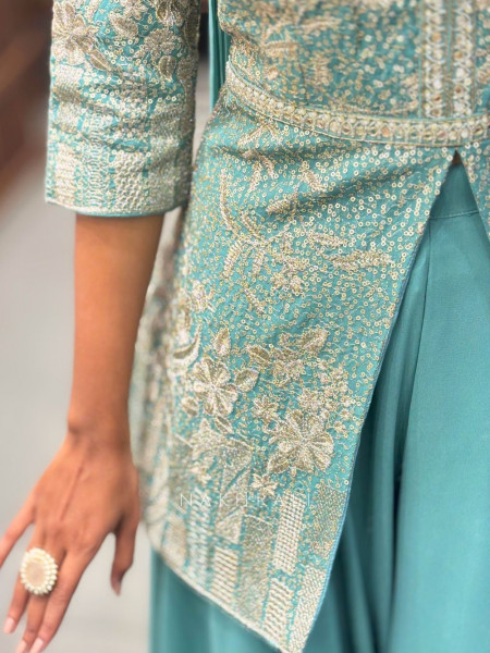 Elira Sea Green Georgette Suit Set with Sequin Embroidery