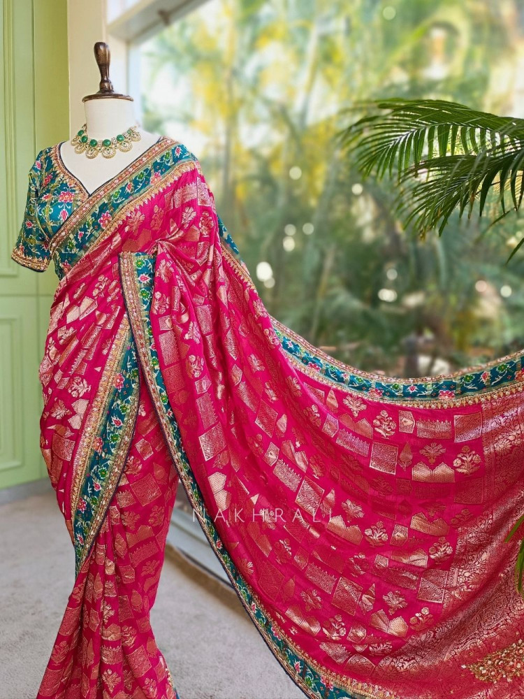 Image of Samriddhi Magenta Saree with Embroidery &amp; Readymade Blouse