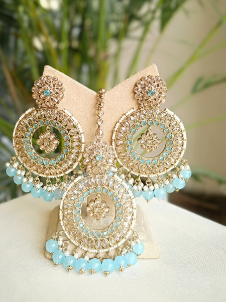 Avirya Blue Meenakari Kundan Earring & Tikka Set