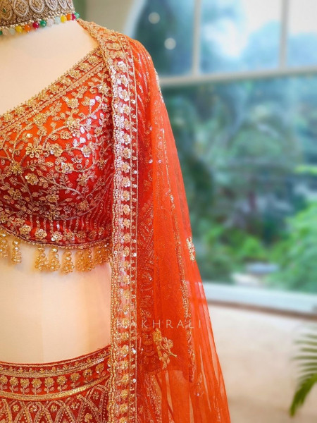 Eternal Shine Orange Zari & Sequin Lehenga