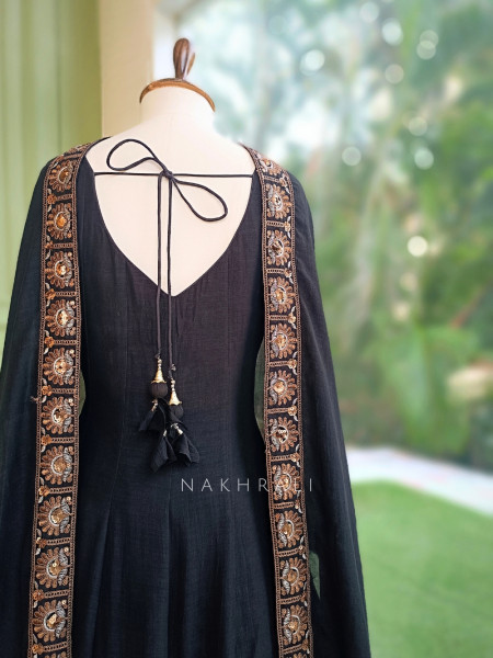 Dastaan Black Chinon Kalidar Anarkali Set